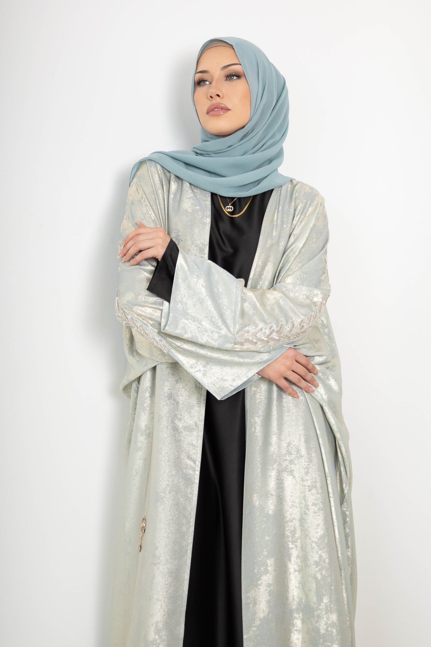 Beaded Metallica Abaya – 2-Piece Set