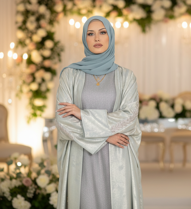 Beaded Metallica Abaya – 2-Piece Set
