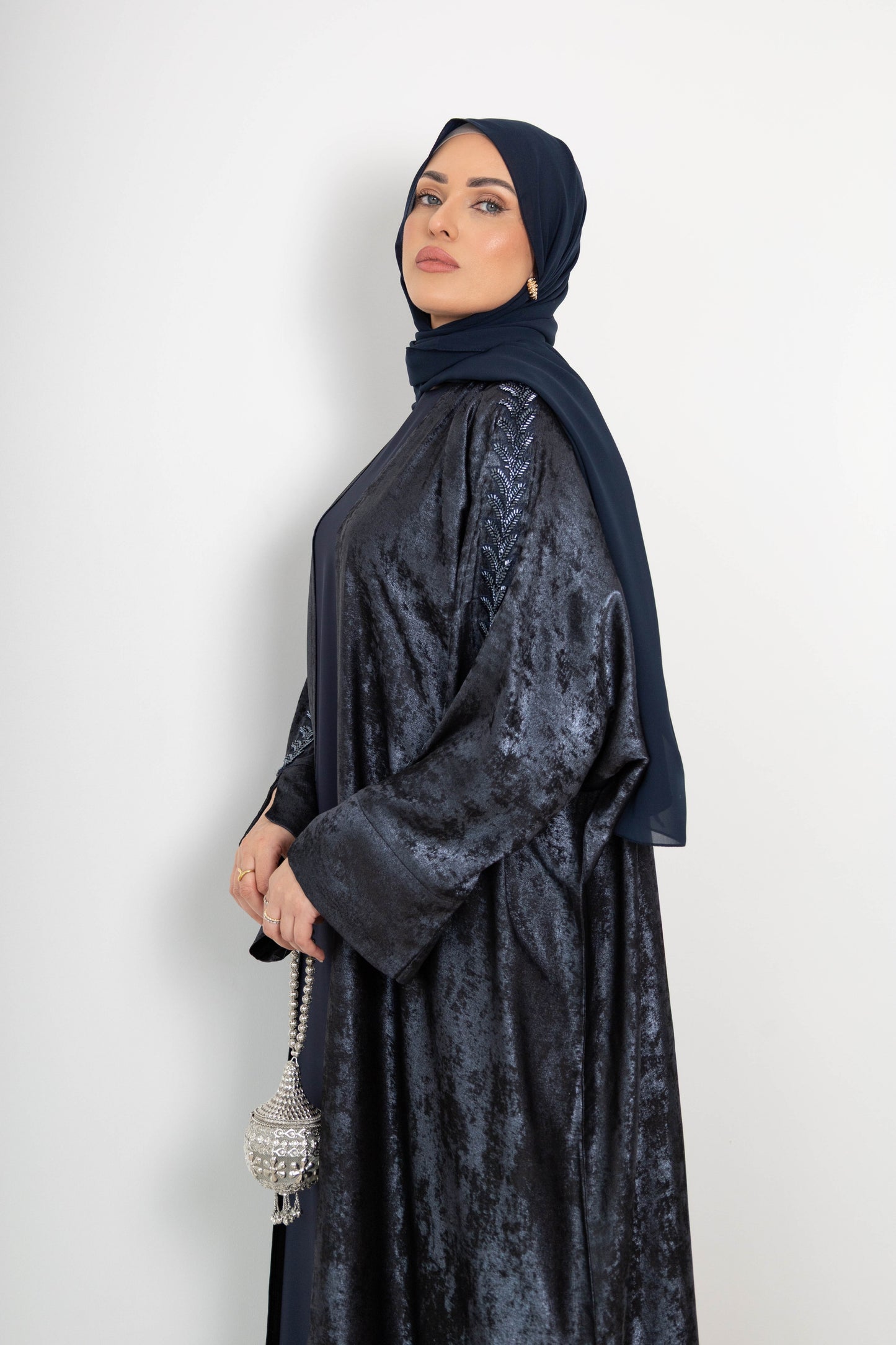 Beaded Metallica Abaya – 3-Piece Set