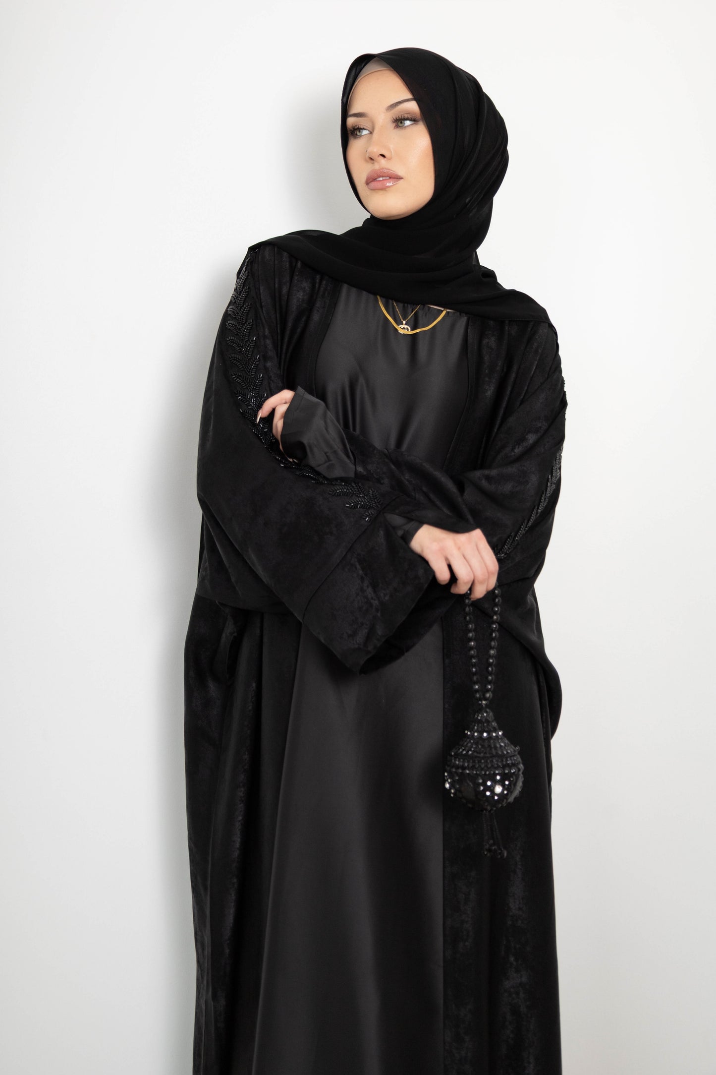 Beaded Metallica Abaya – 3-Piece Set