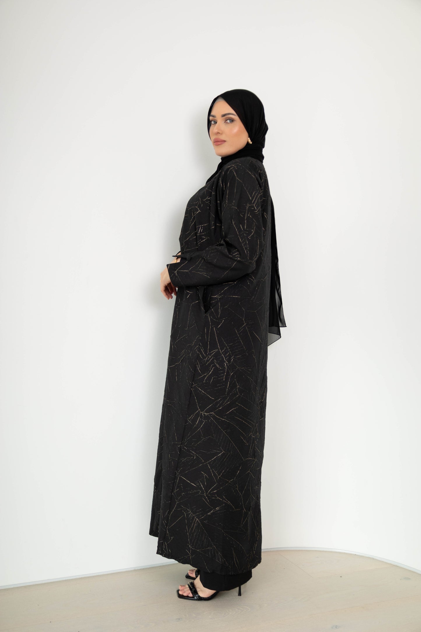 Dalia Textured Jacket Abaya with pockets - 2pc