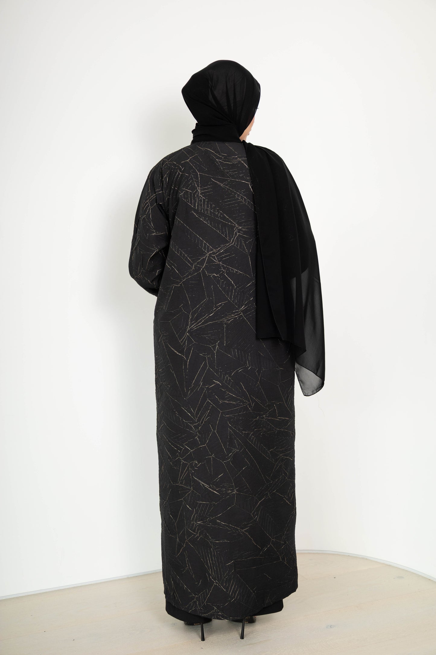 Dalia Textured Jacket Abaya with pockets - 2pc