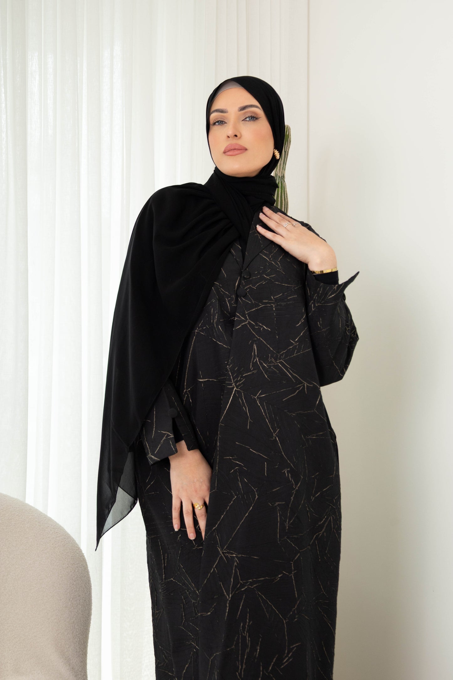 Dalia Textured Jacket Abaya with pockets - 2pc