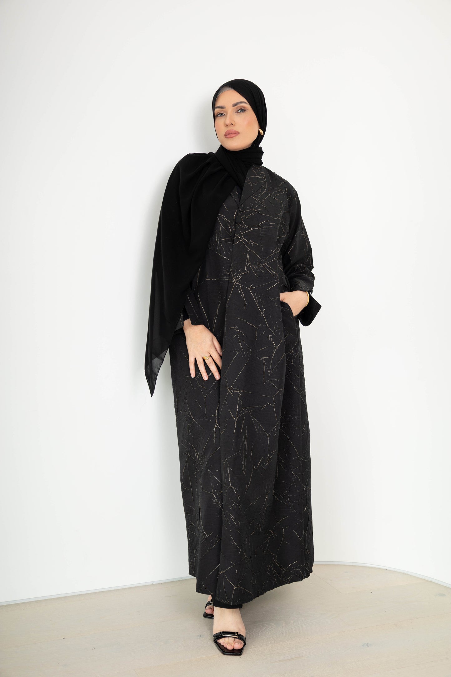 Dalia Textured Jacket Abaya with pockets - 2pc