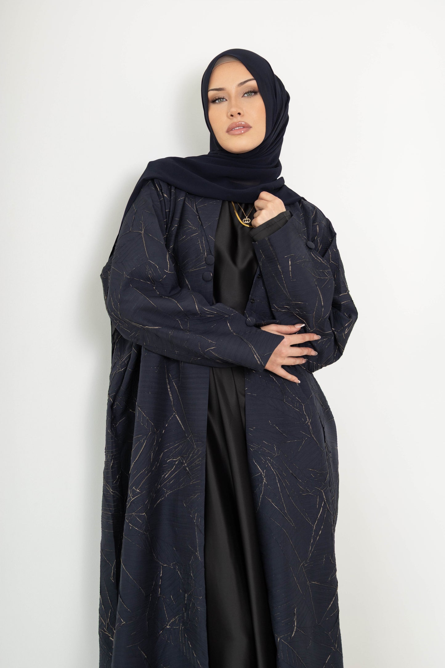 Dalia Textured Jacket Abaya with pockets - 2pc