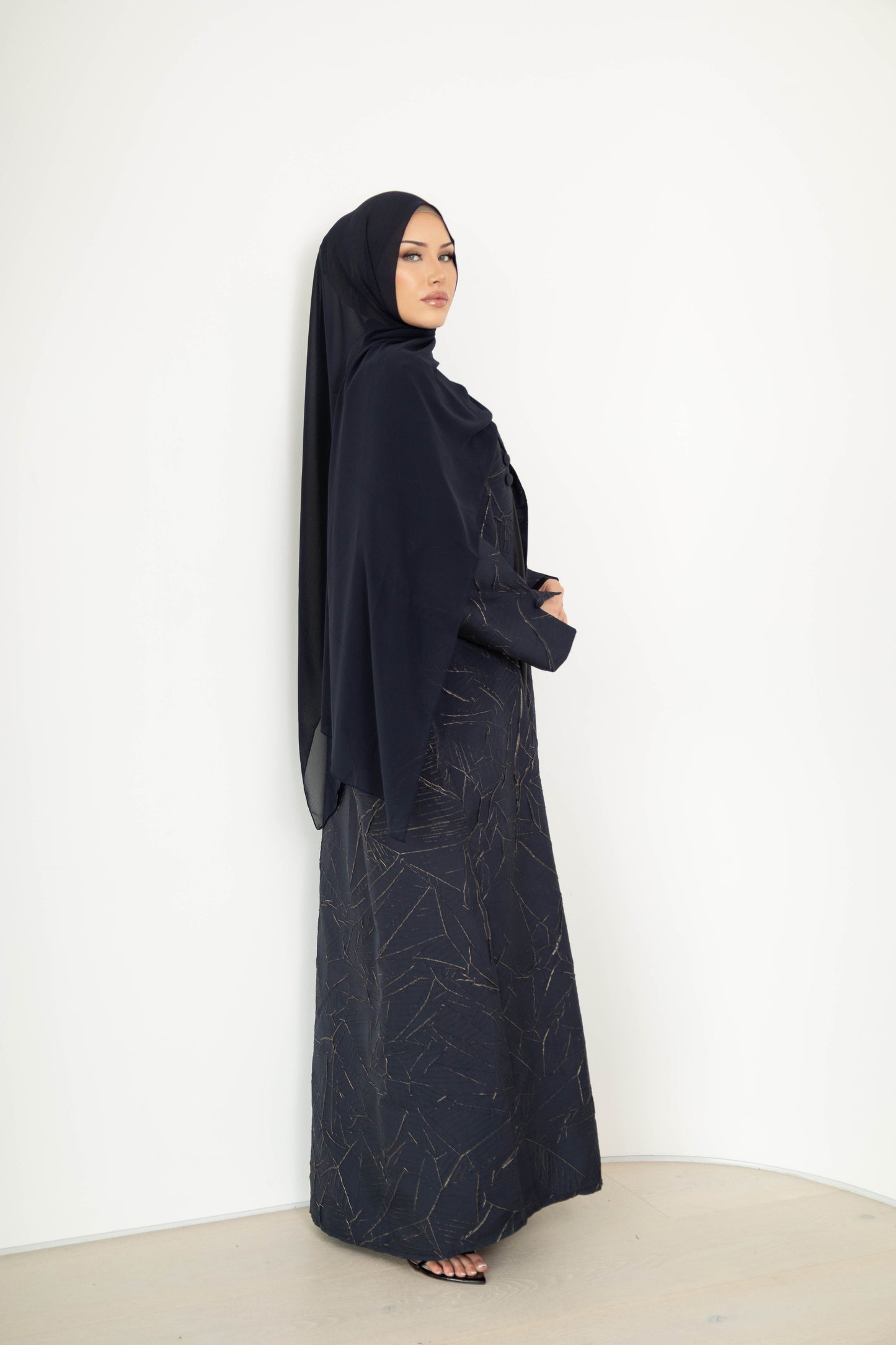 Dalia Textured Jacket Abaya with pockets - 2pc