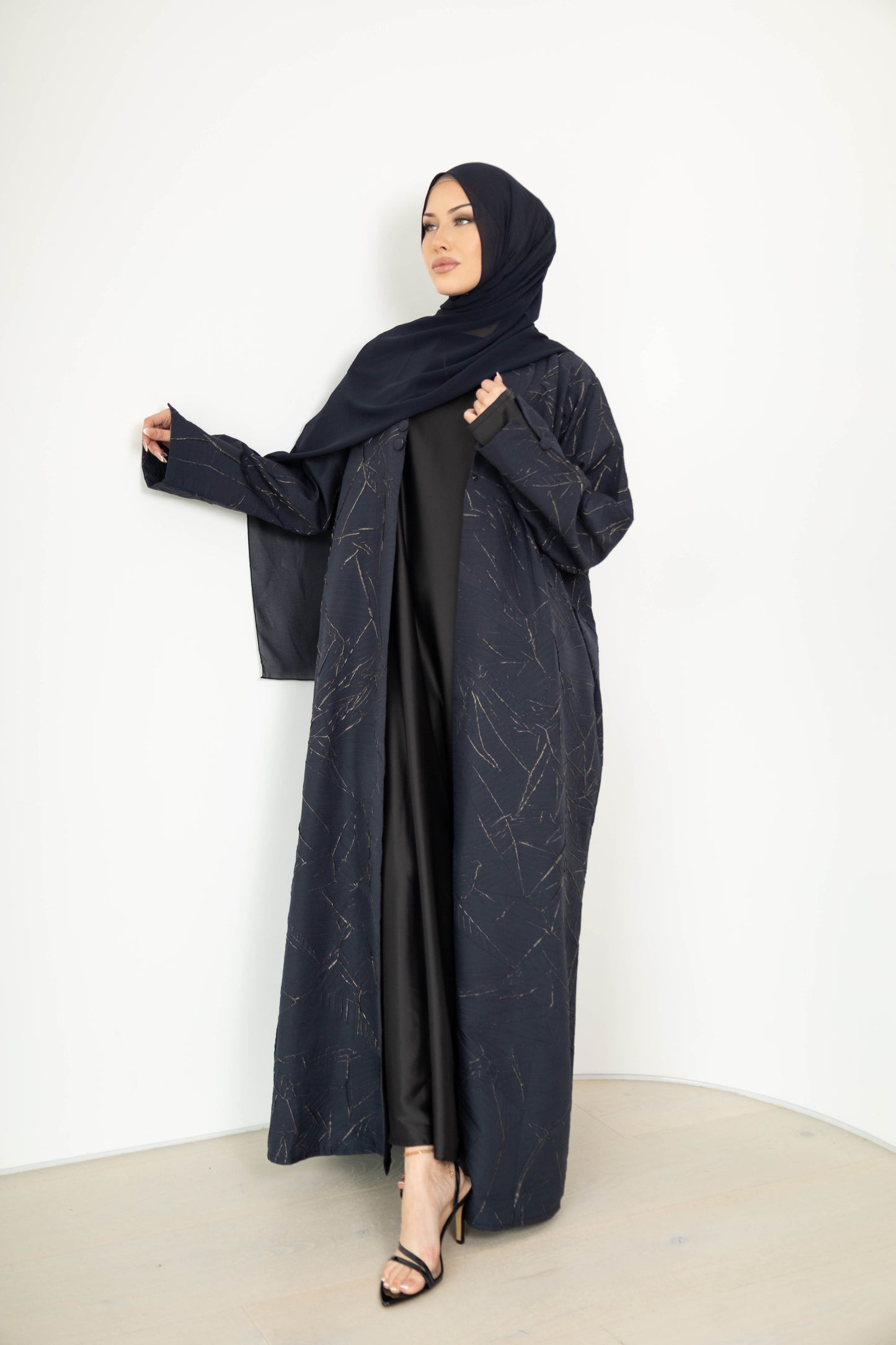 Dalia Textured Jacket Abaya with pockets - 2pc