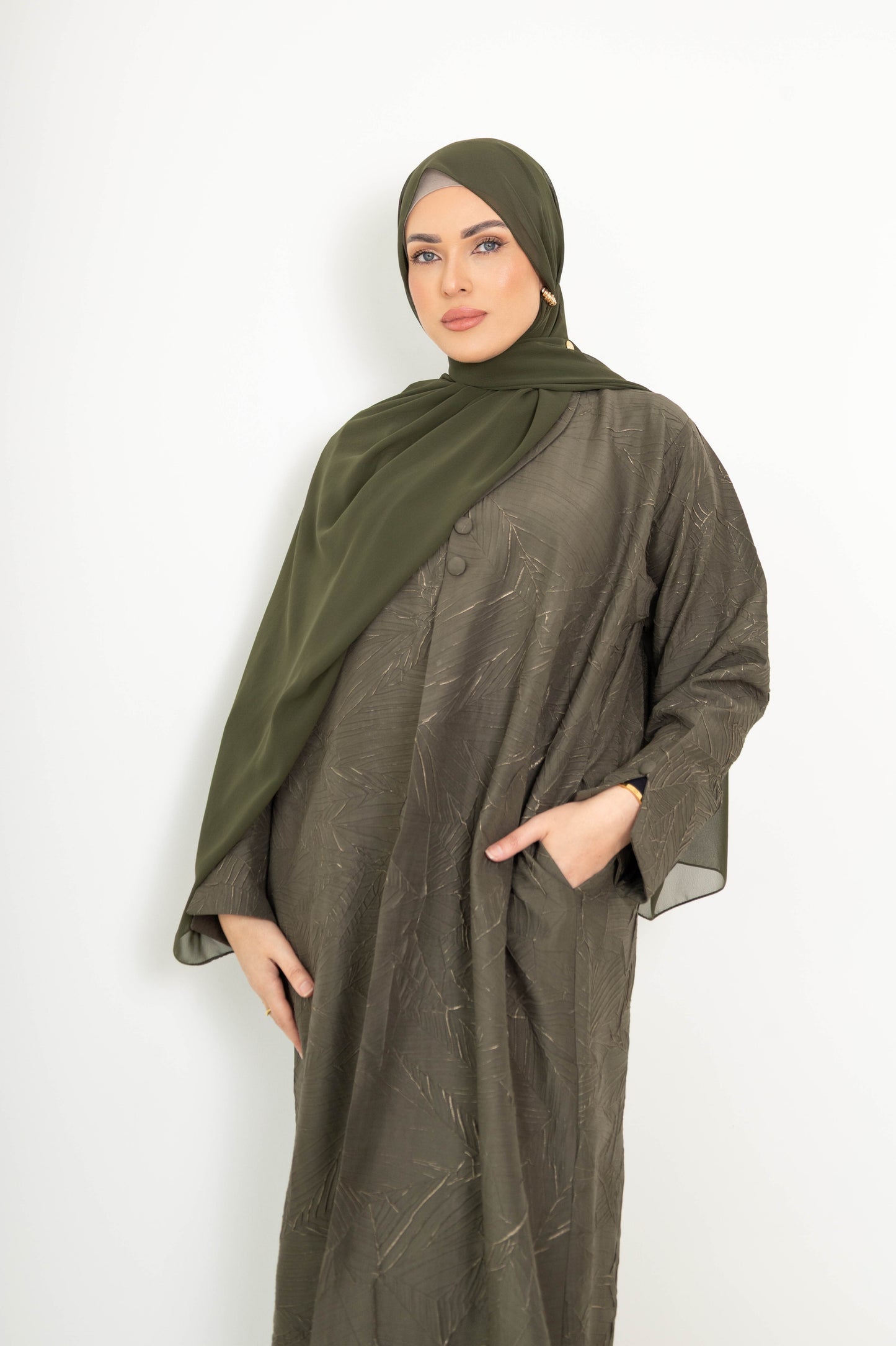 Dalia Textured Jacket Abaya with pockets - 2pc