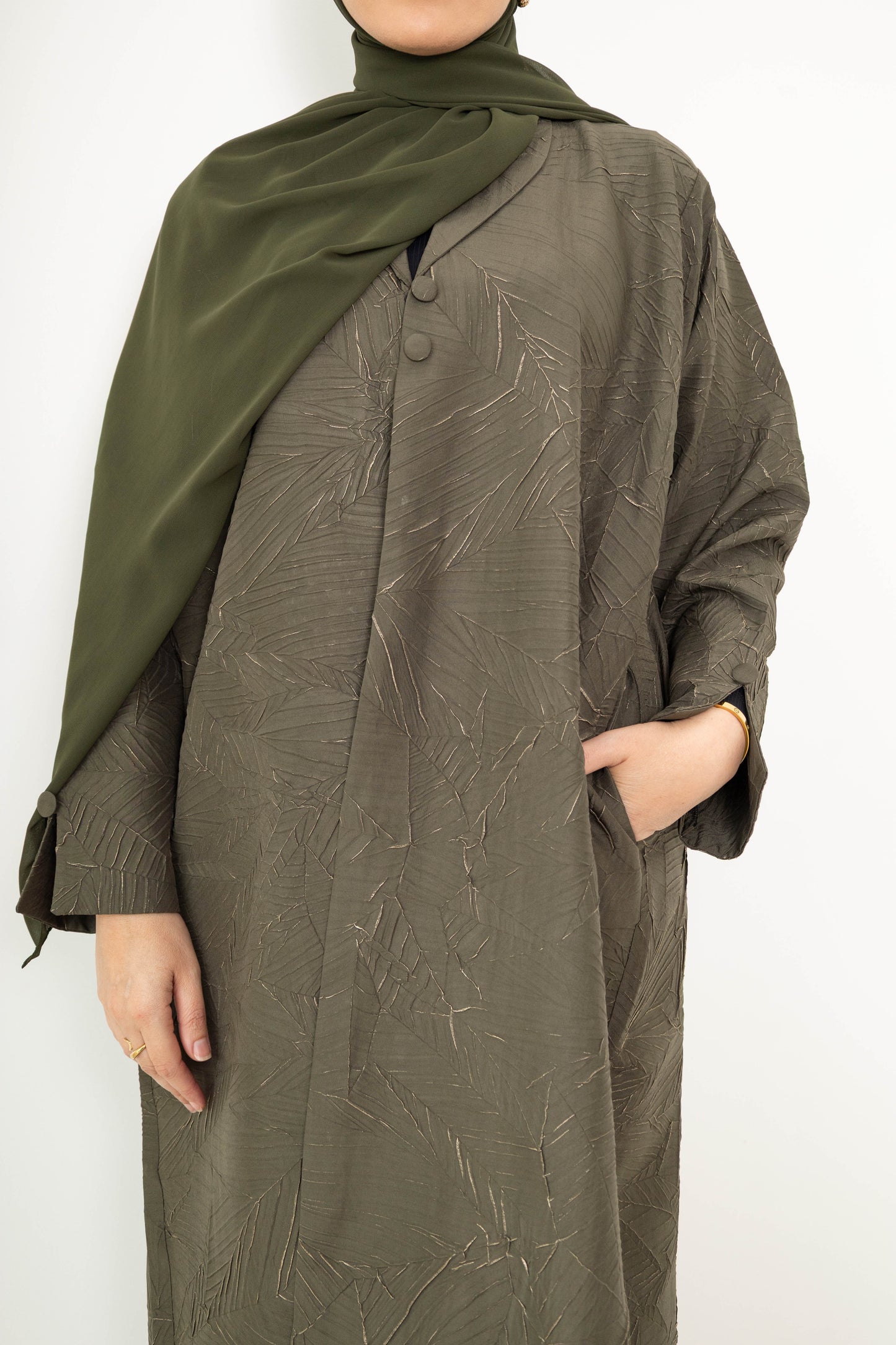 Dalia Textured Jacket Abaya with pockets - 2pc