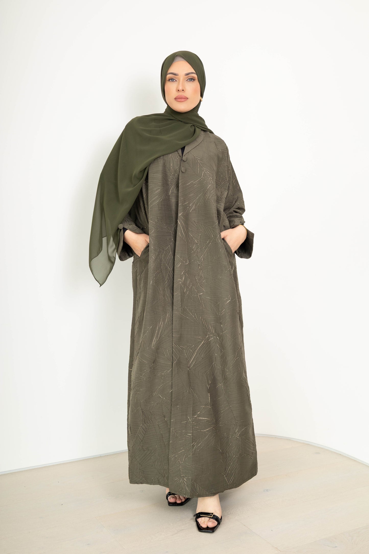Dalia Textured Jacket Abaya with pockets - 2pc