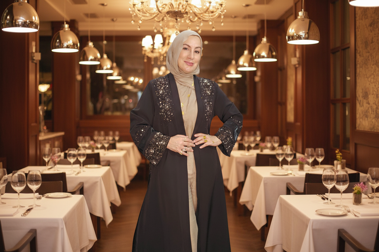 WASL BEADED 3pc Abaya