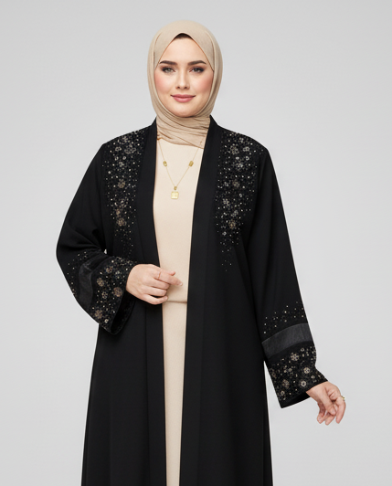 WASL BEADED 3pc Abaya