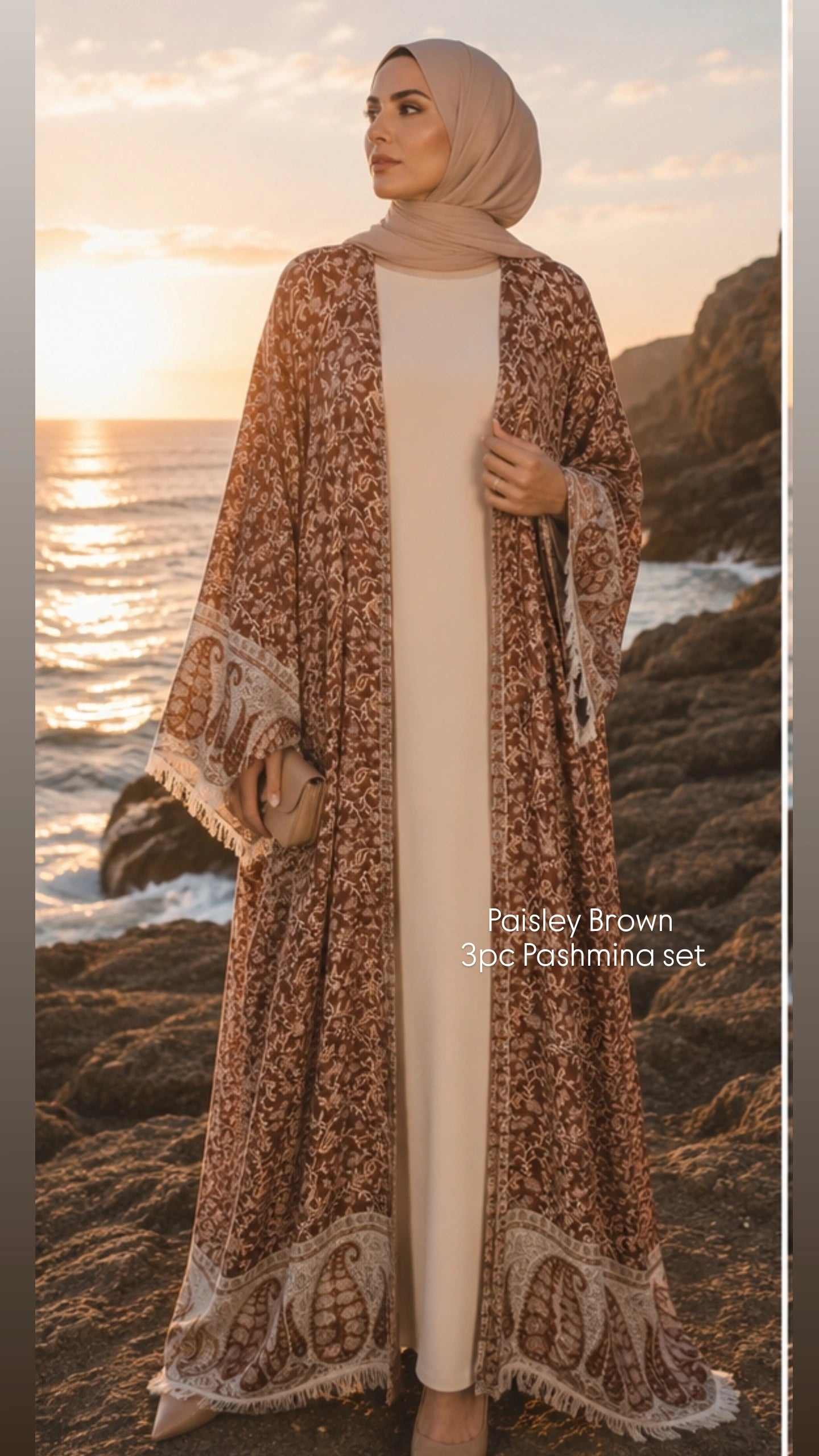 3pc Pashmina Abaya with inner dress and full Pashmina shawl