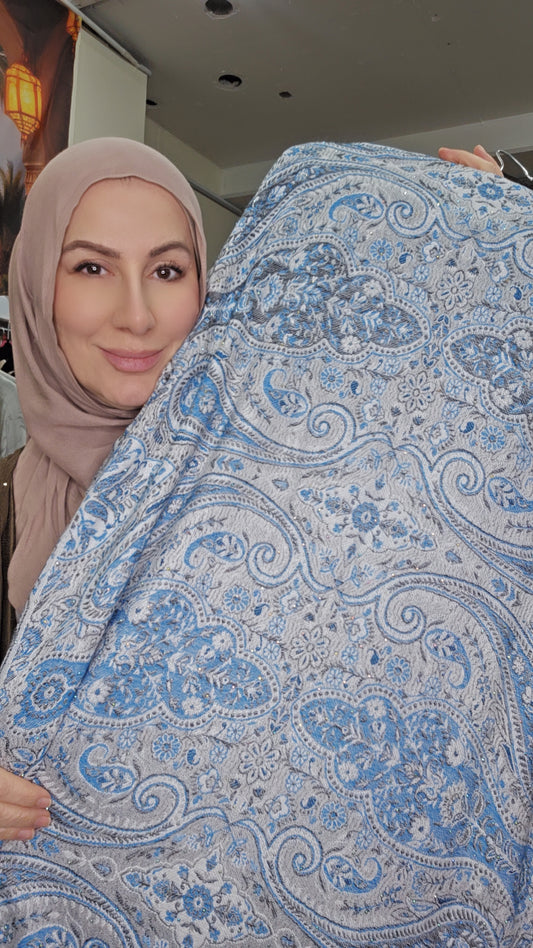 3pc Pashmina Abaya with inner dress and full Pashmina shawl (with stonework)