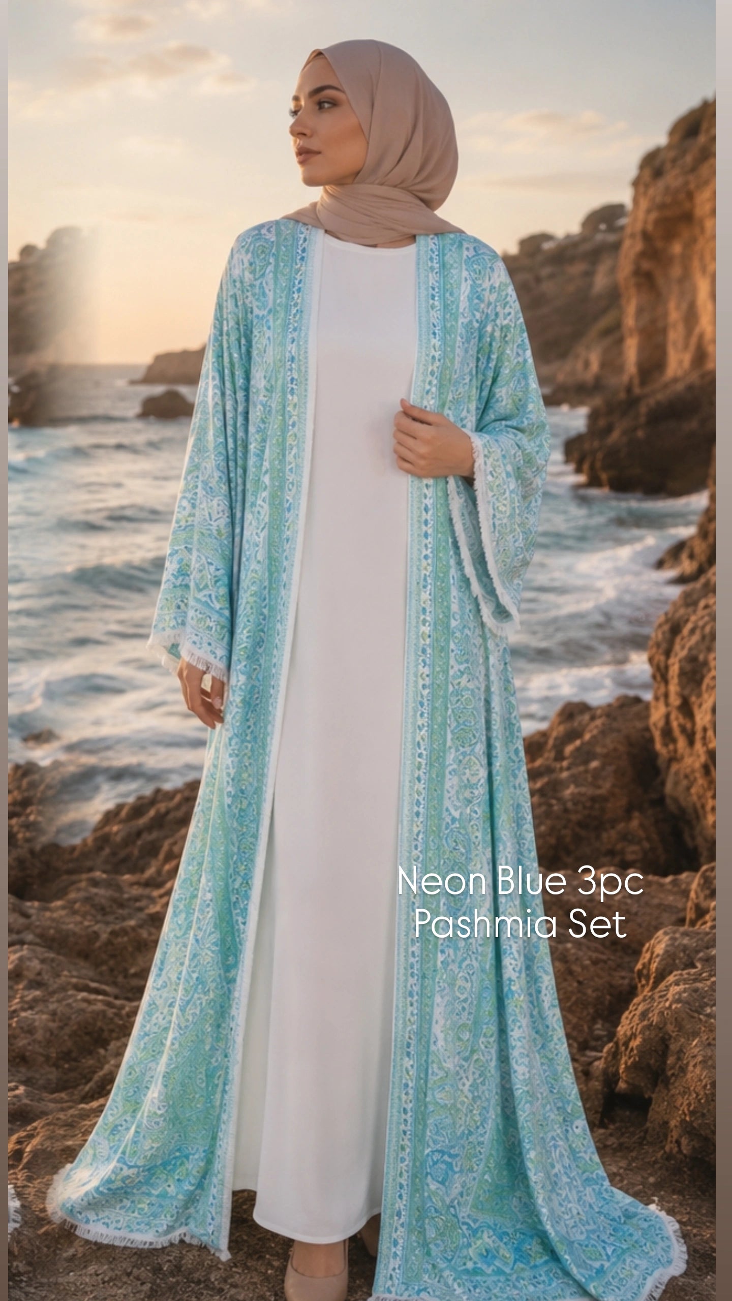 3pc Pashmina Abaya with inner dress and full Pashmina shawl