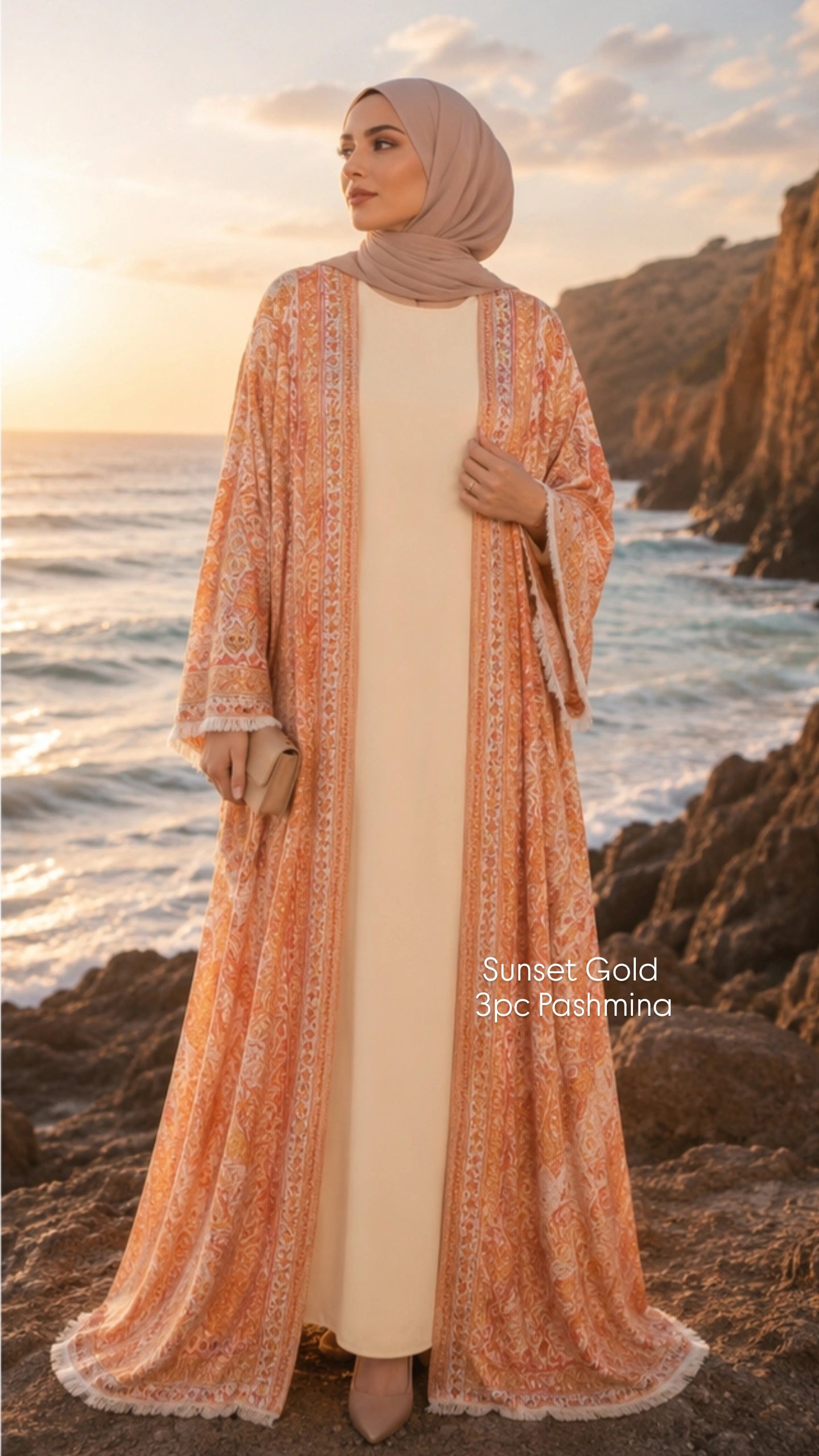 3pc Pashmina Abaya with inner dress and full Pashmina shawl