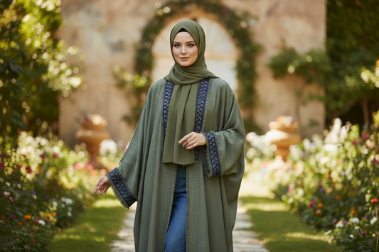 Raheel Olive                         2Pc Abaya Set