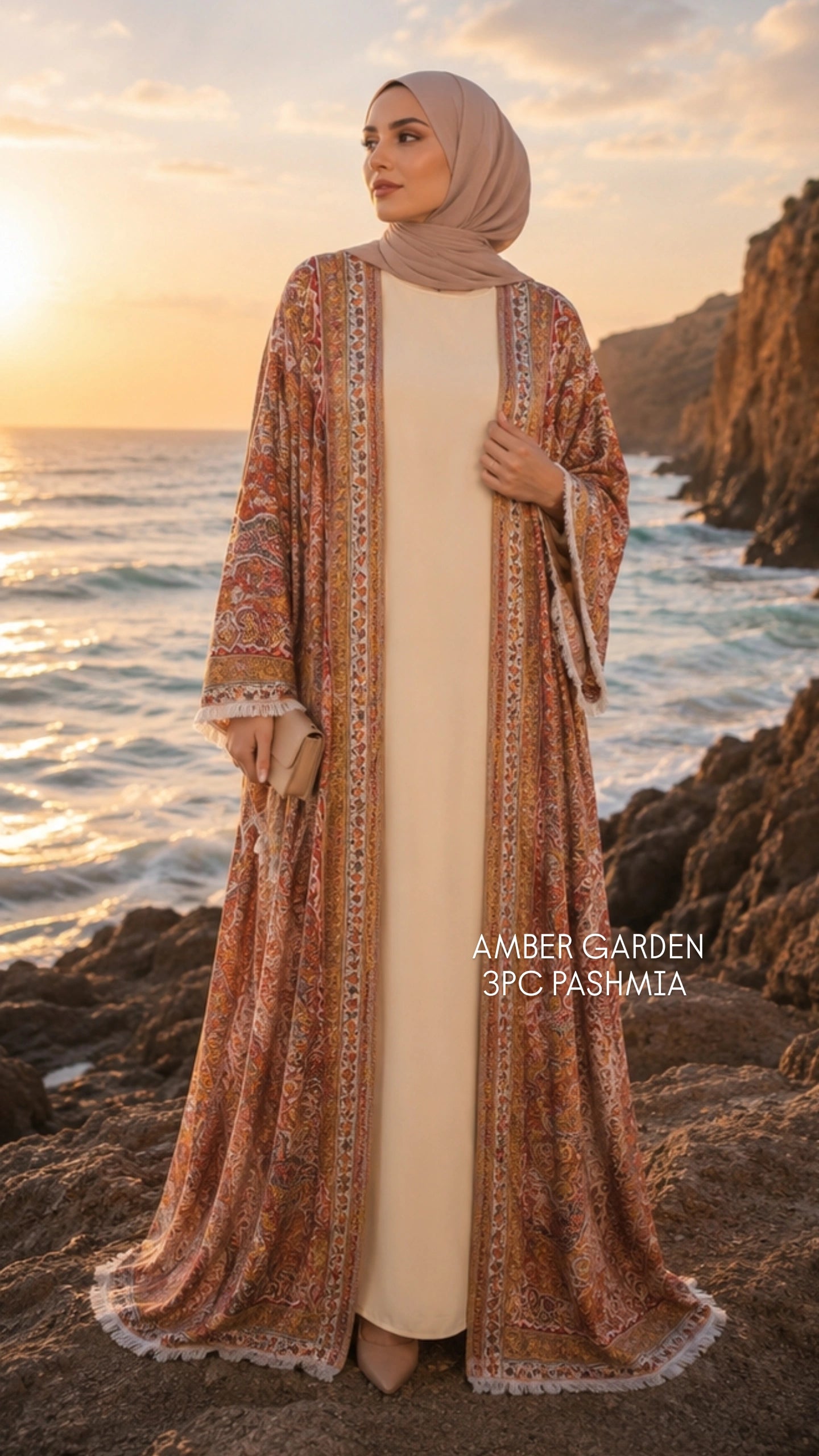 3pc Pashmina Abaya with inner dress and full Pashmina shawl