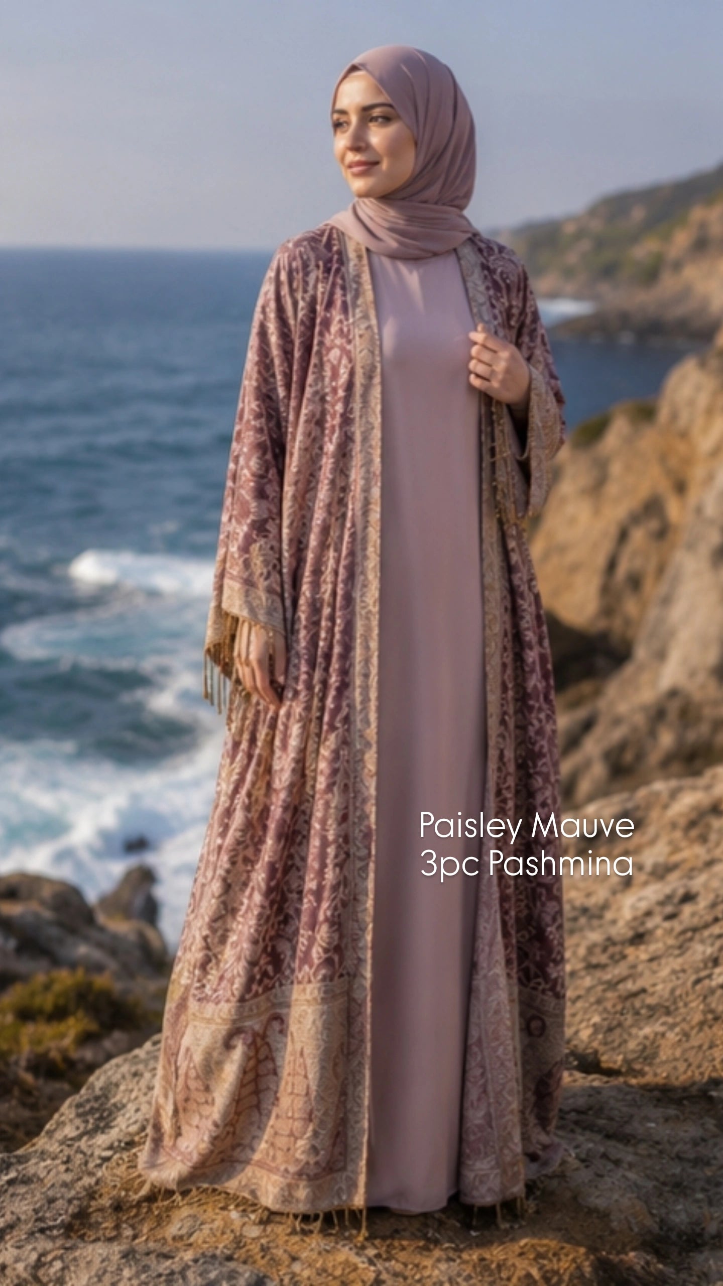3pc Pashmina Abaya with inner dress and full Pashmina shawl