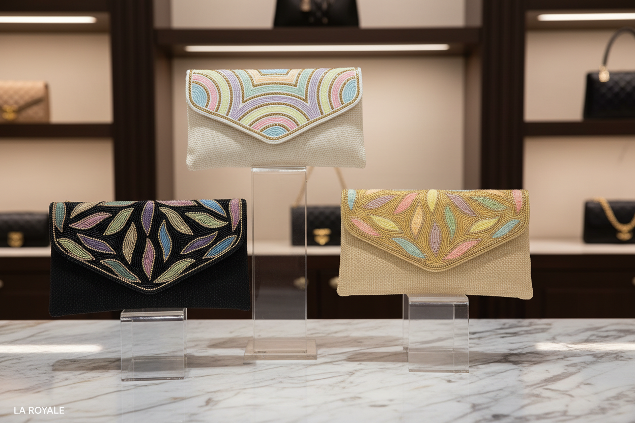 Lola Beaded linen clutch