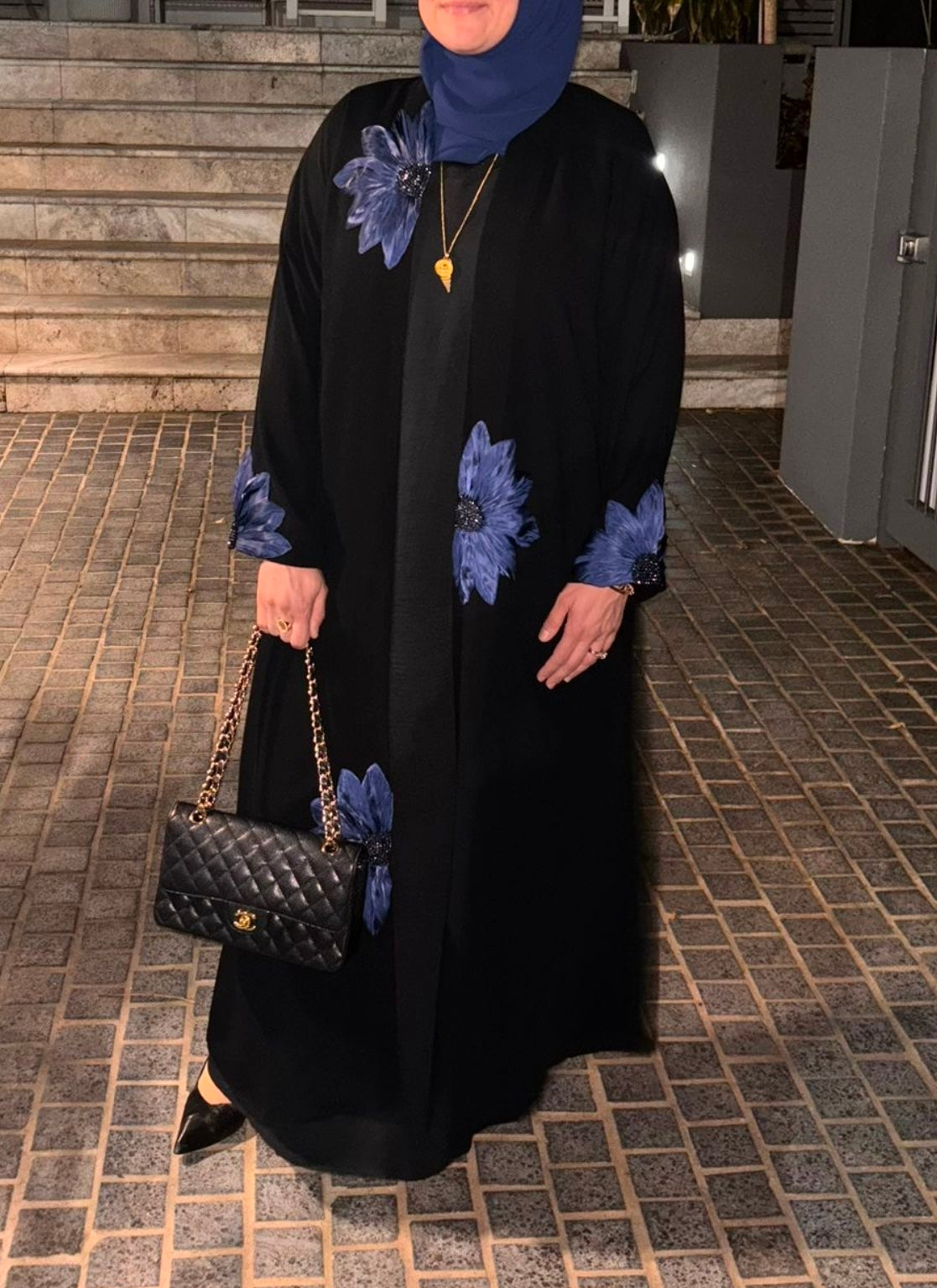 Chic Bloom Black Navy Bloom 2 Pc Abaya Set