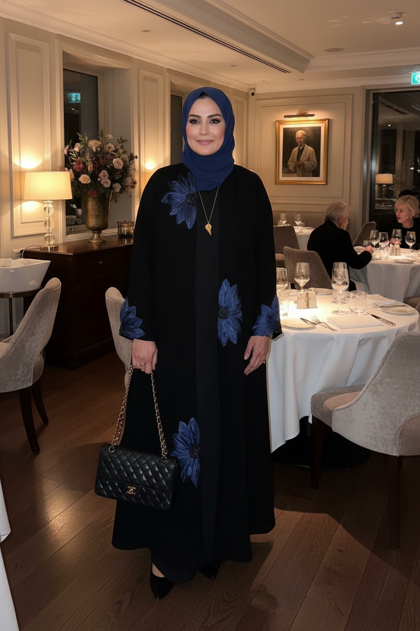 Chic Bloom Black Navy Bloom 2 Pc Abaya Set