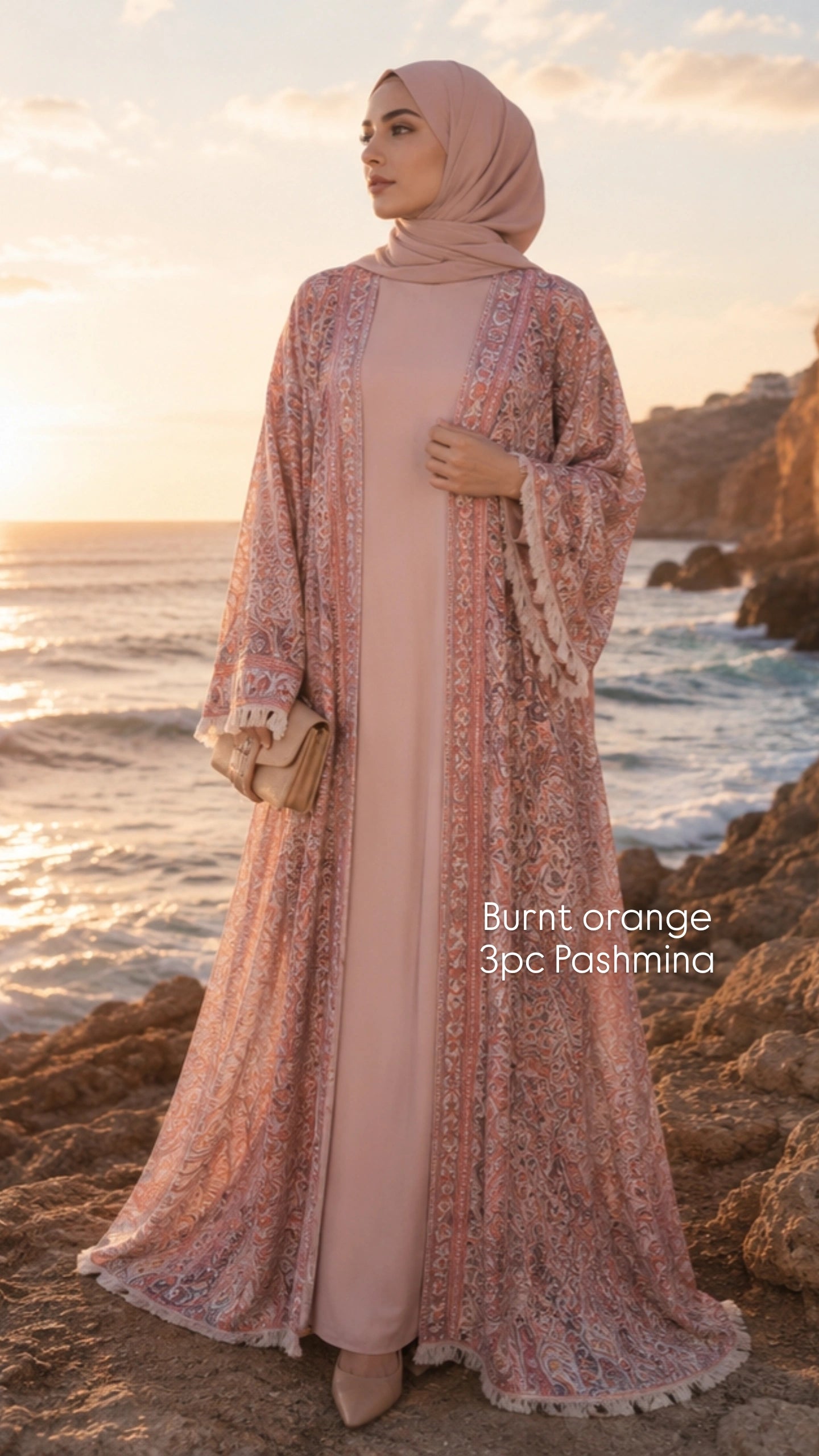 3pc Pashmina Abaya with inner dress and full Pashmina shawl