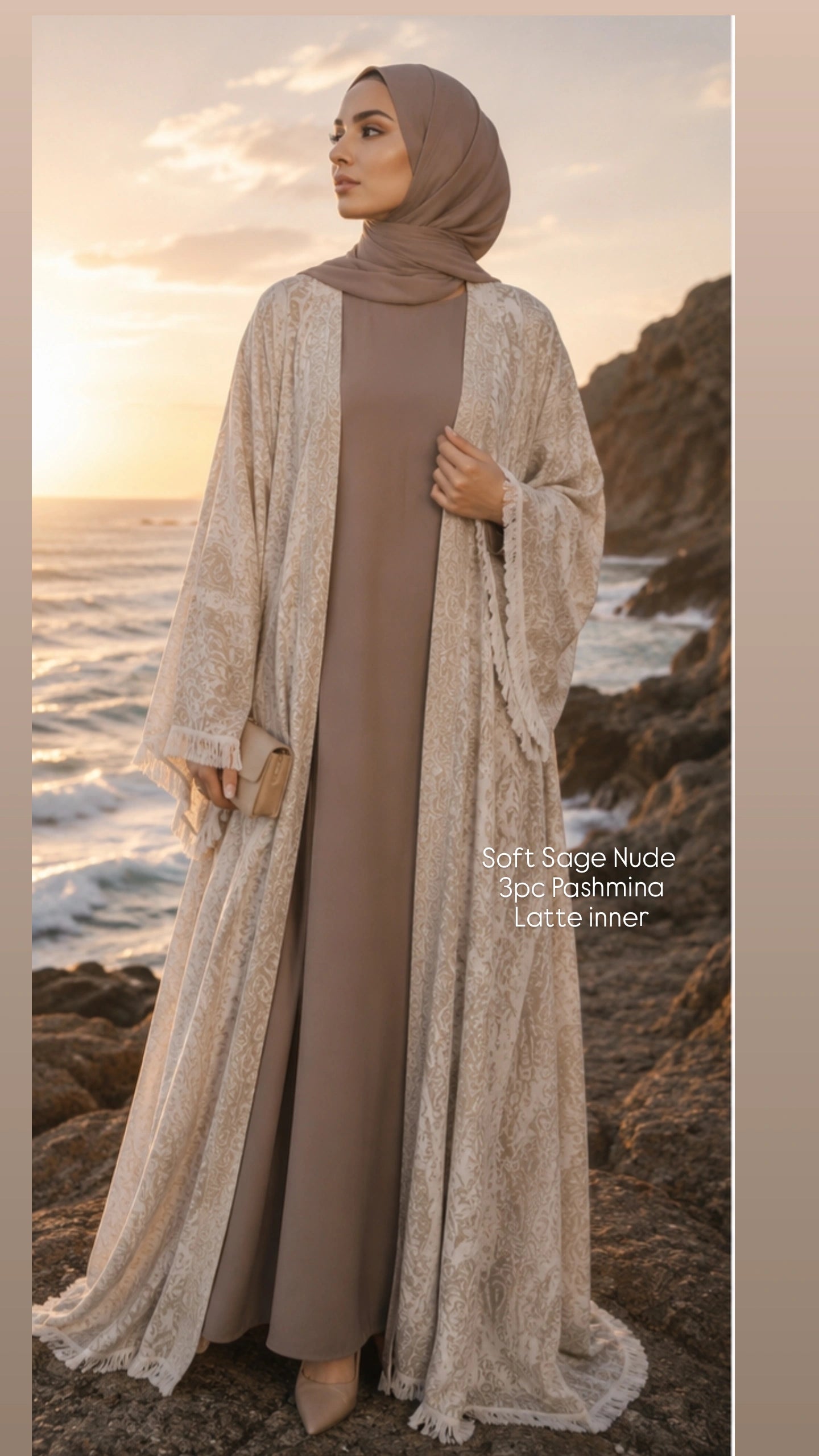 3pc Pashmina Abaya with inner dress and full Pashmina shawl