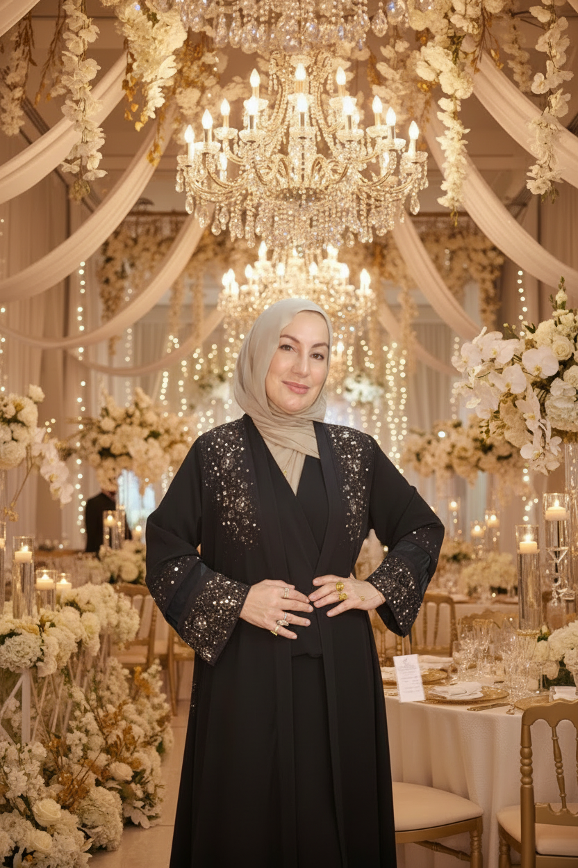 WASL BEADED 3pc Abaya