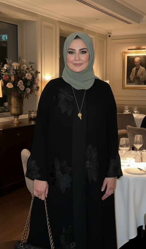 Chic Bloom Black Navy Bloom 2 Pc Abaya Set