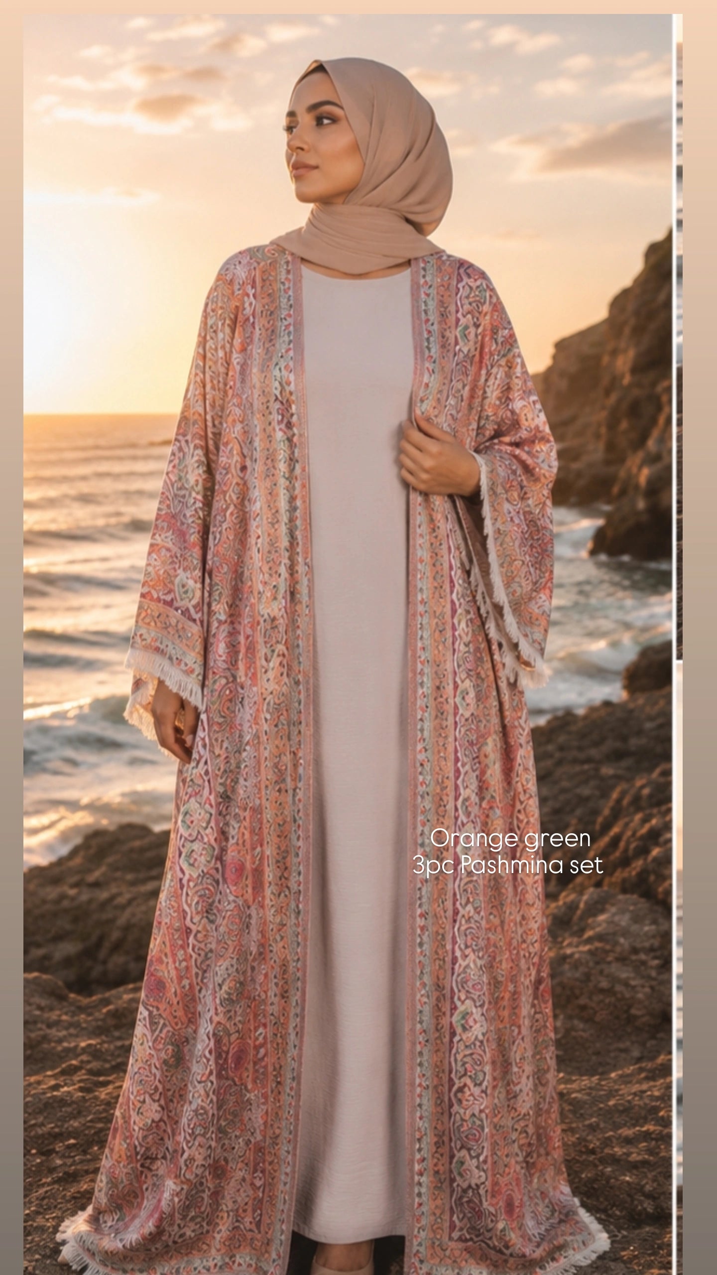 3pc Pashmina Abaya with inner dress and full Pashmina shawl