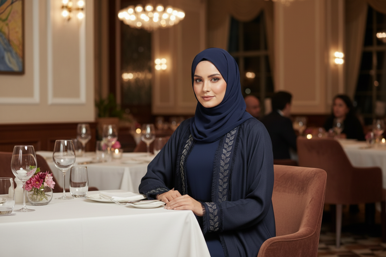 Raheel Deep Navy               2 Pc Abaya Set
