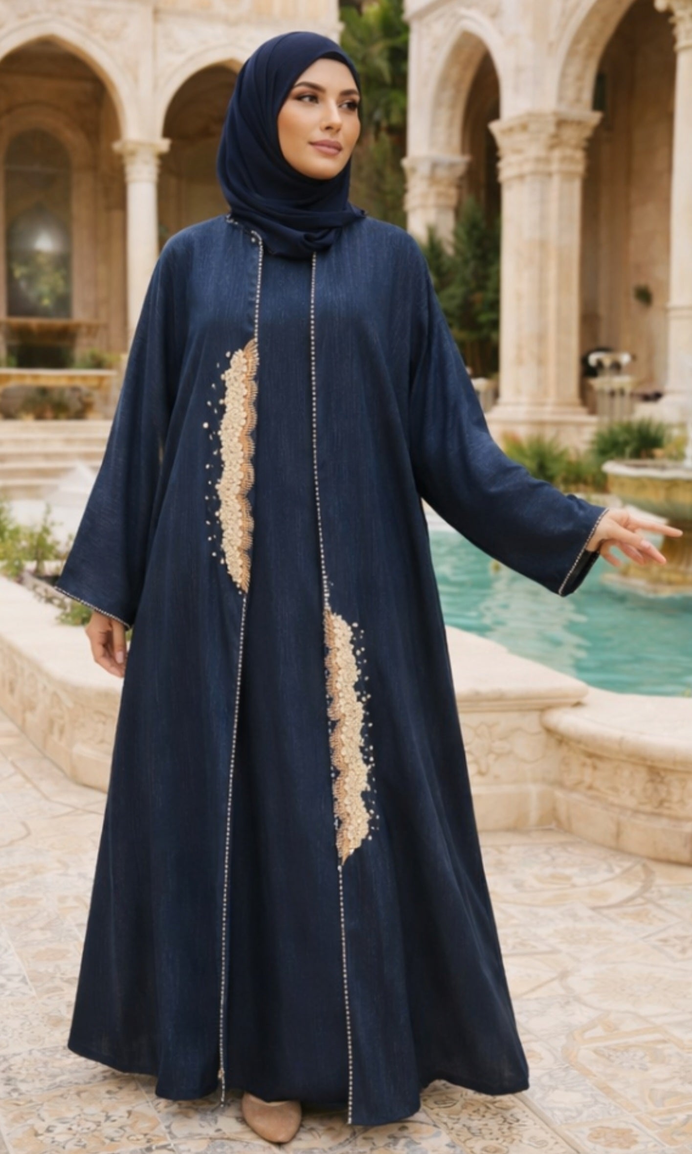 KAYSHINE MIDNIGHT BLUE PEARL ABAYA 2pc Abaya Set
