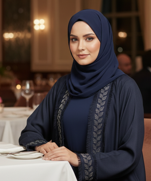 Raheel Deep Navy               2 Pc Abaya Set