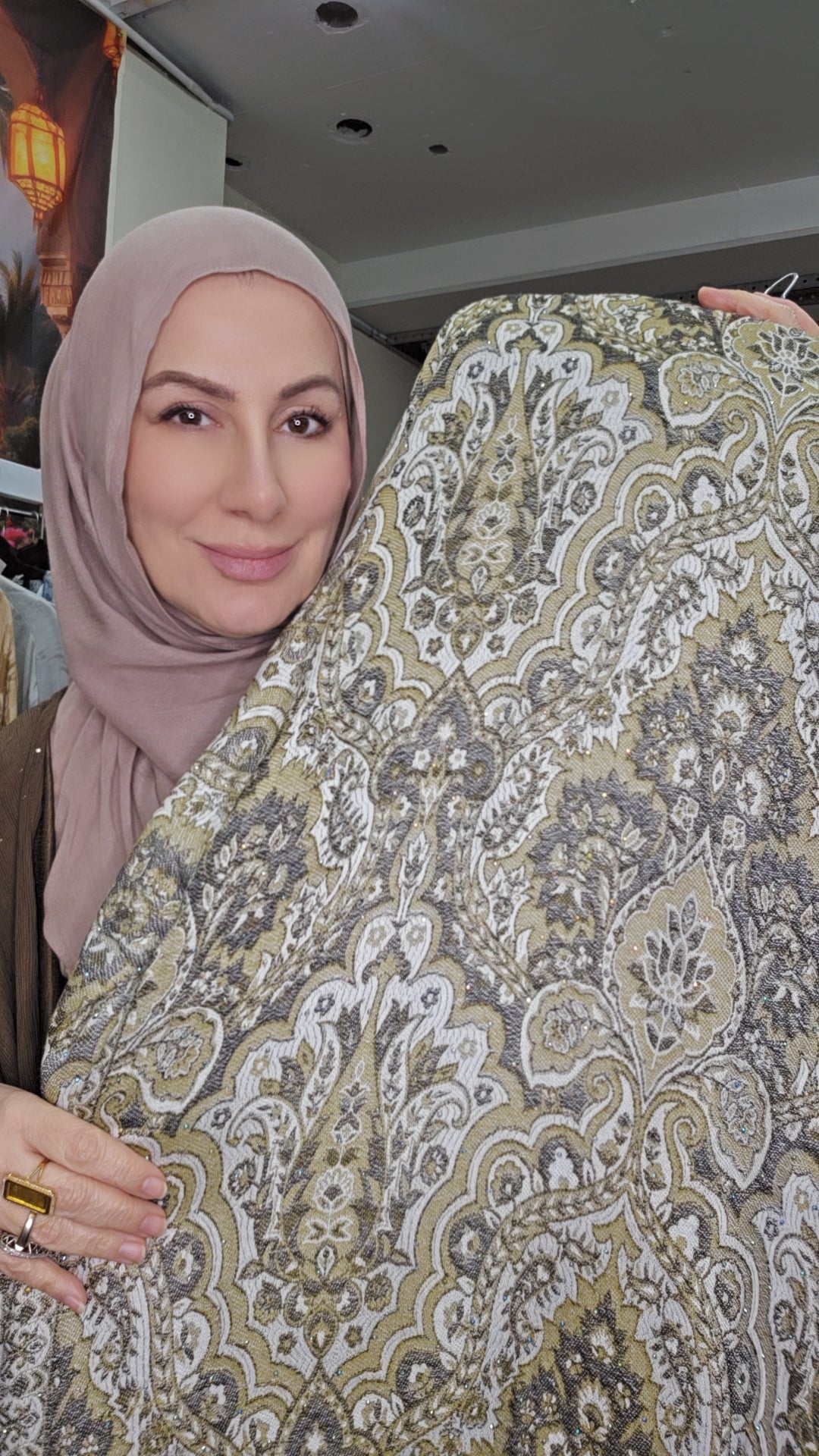 3pc Pashmina Abaya with inner dress and full Pashmina shawl (with stonework)