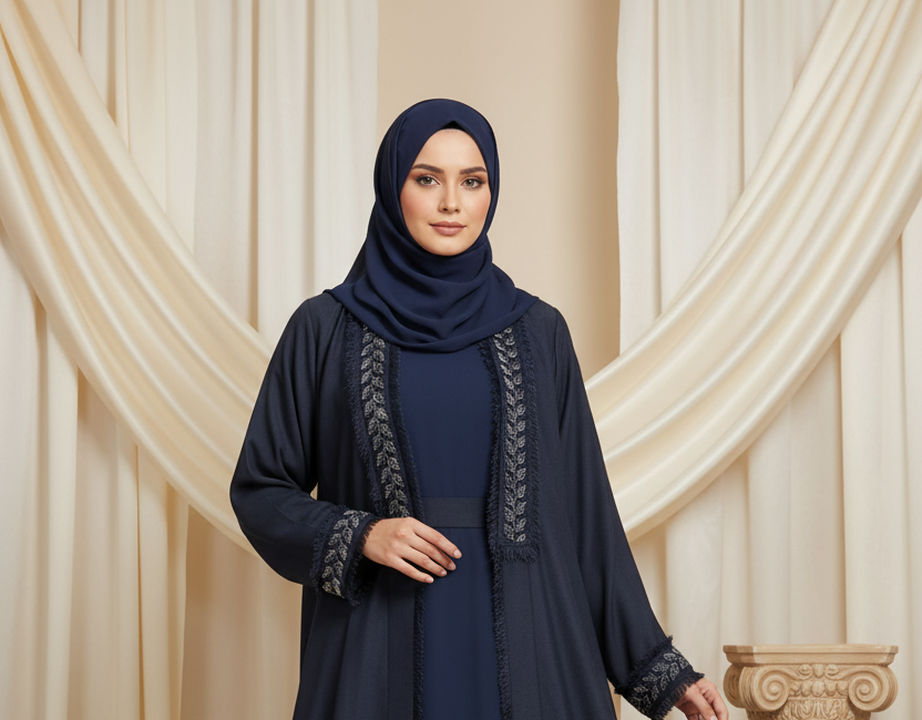 Raheel Deep Navy               2 Pc Abaya Set