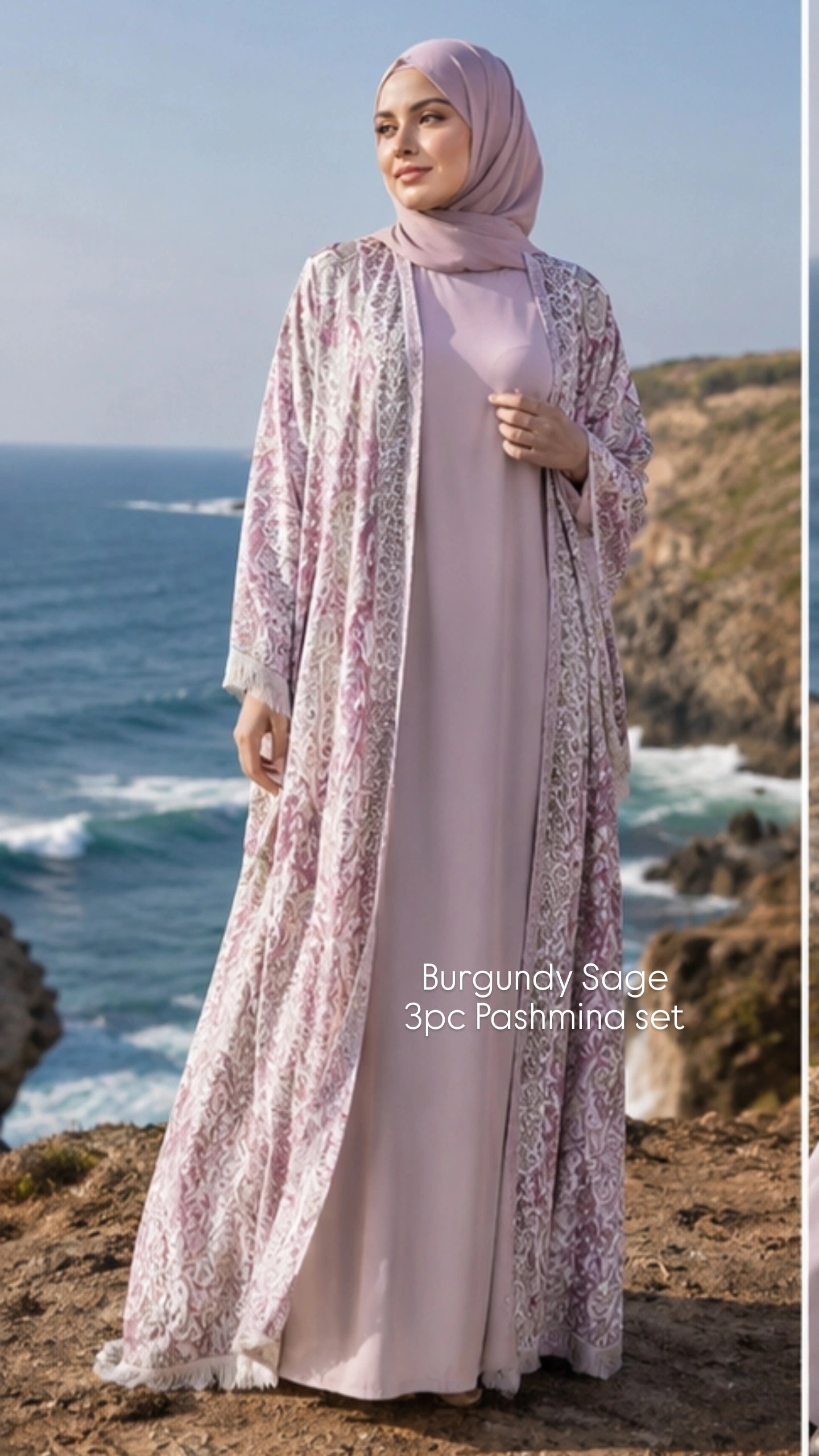 3pc Pashmina Abaya with inner dress and full Pashmina shawl