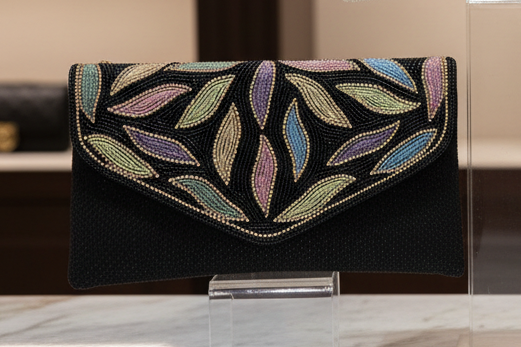 Lola Beaded linen clutch