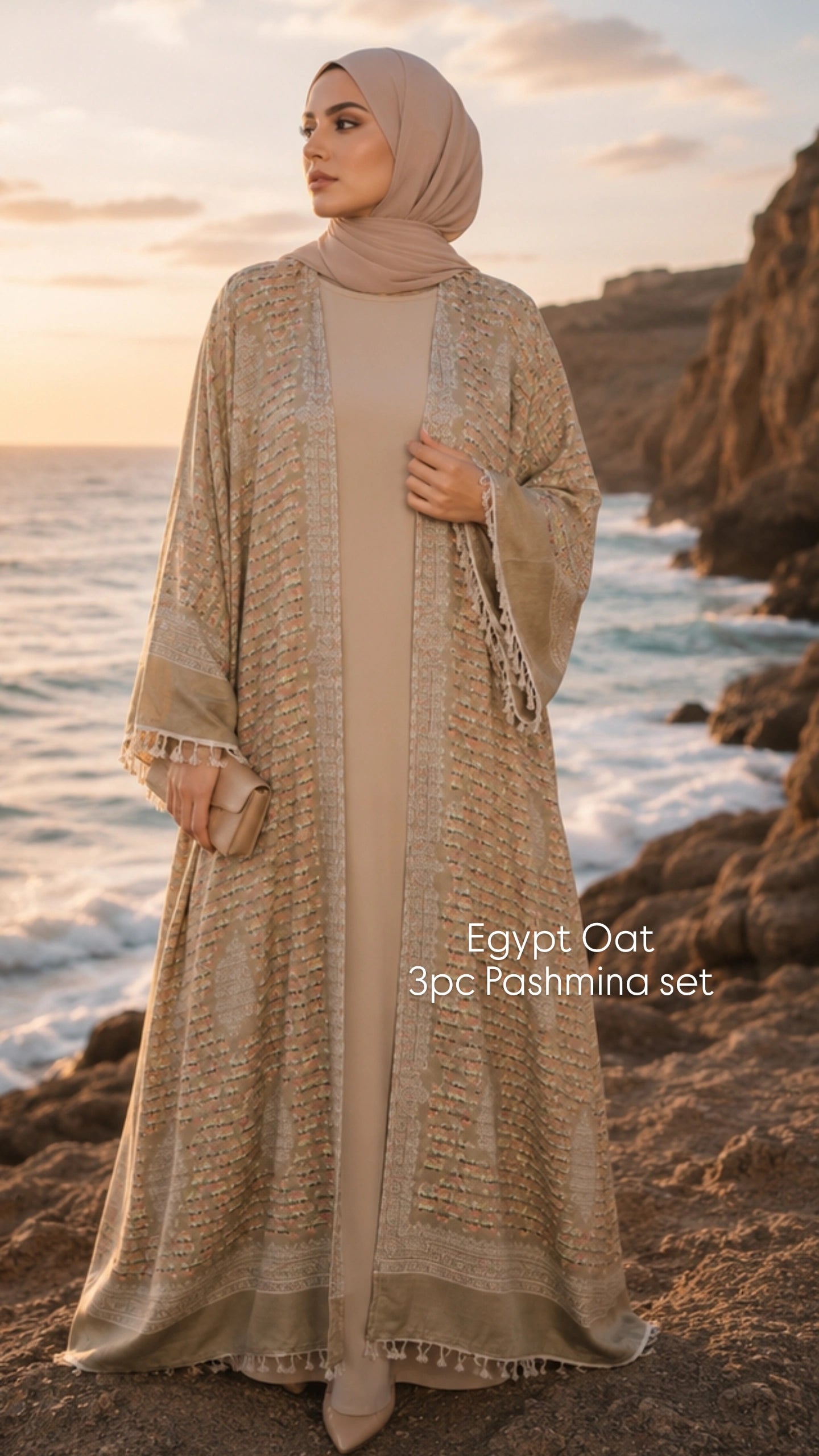 3pc Pashmina Abaya with inner dress and full Pashmina shawl