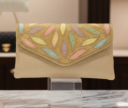 Lola Beaded linen clutch